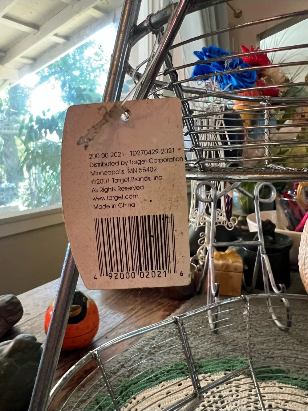 NOS Unique Oval Shaped Two-Tier Wire Basket Stand Stainless Steel Farmhouse